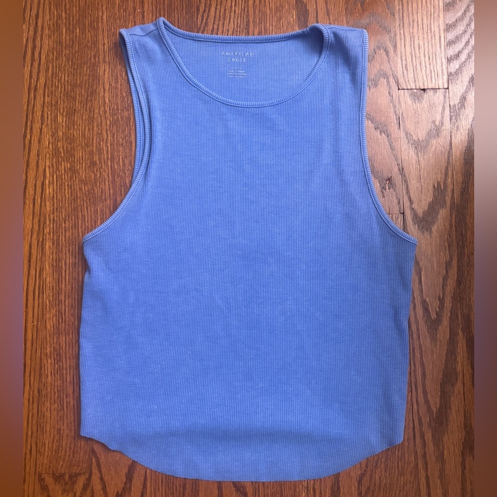 American Eagle Outfitters Ribbed Blue Tank Top Size Large